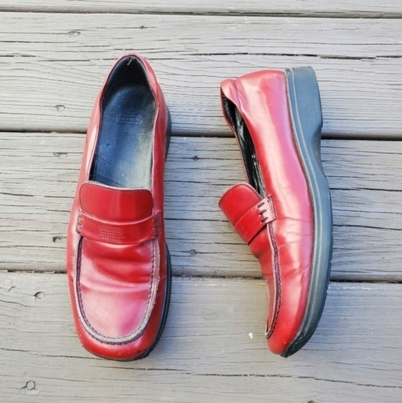 Vintage 90s y2k Coach Leatherwear Red Leather Moc Toe Slip-on Grunge Loafers 9 - Picture 9 of 9